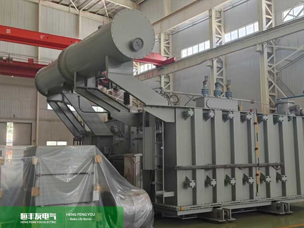 Real‑shot photo of three‑phase oil‑immersed industrial distribution transformer